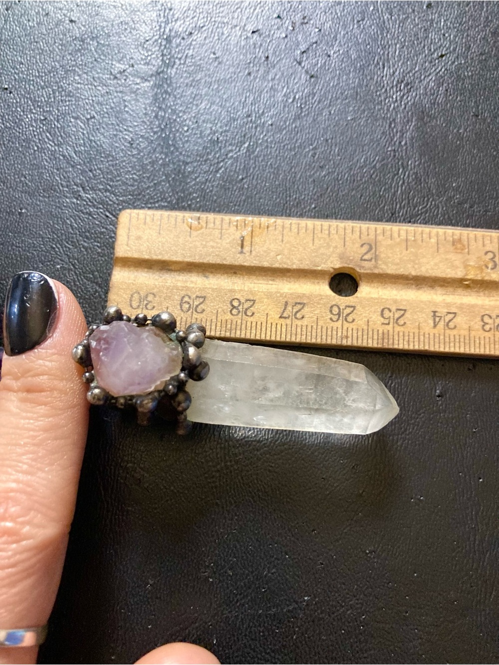 crystal quartz & amethyst gem stainless steel maille celtic lariat Y necklace. - Picture 15 of 15